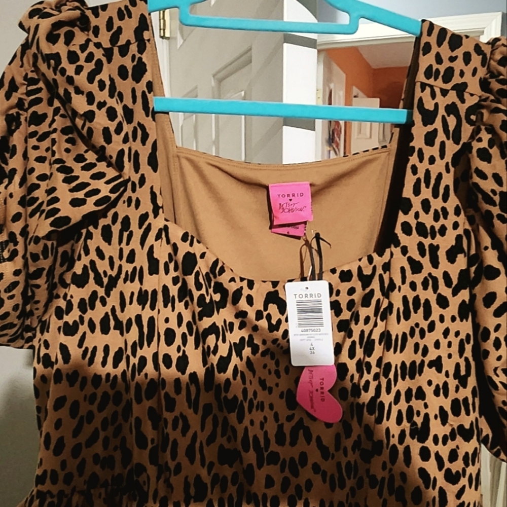 NWT-Torrid Betsey Johnson Mini Puff Sleeve Skater Dress Animal Print